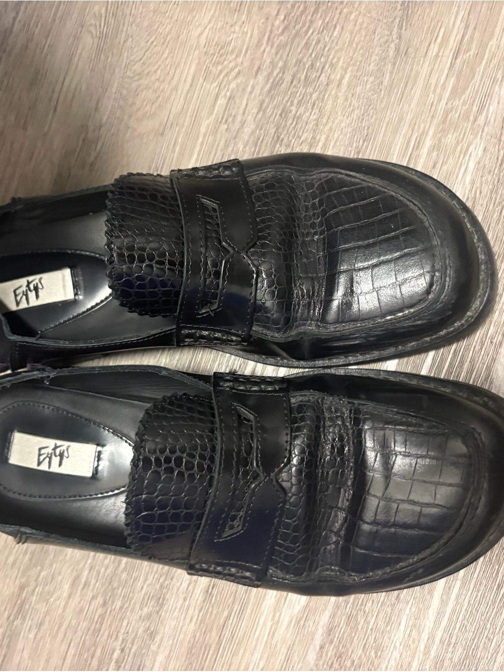 Eytys Black Croc-Embossed Penny Loafers